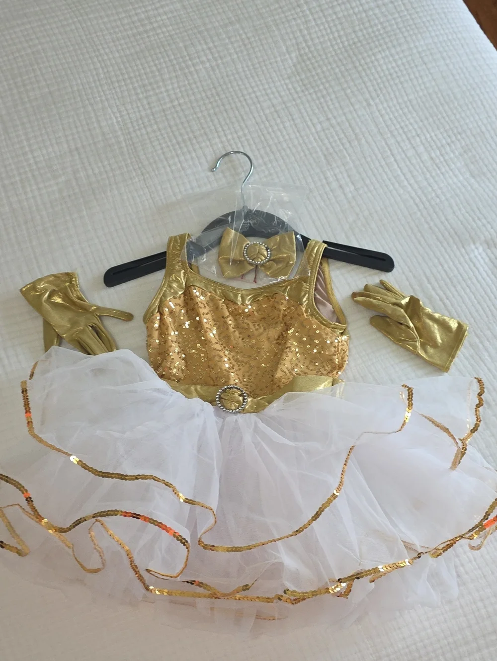 Revolution Dancewear Girls Dance Costume Gold/White Sequins